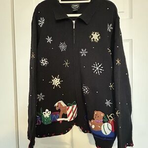 Vtg Design Originals Studio Ugly Christmas Santa Zip Cardigan Sweater 1X Festive